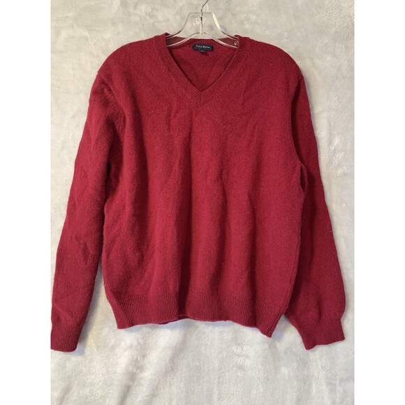 Club Room Mens Sweater Large Maroon 100% Lambs‎ Wool V-Neck Long Sleeve Flaw - Picture 1 of 10